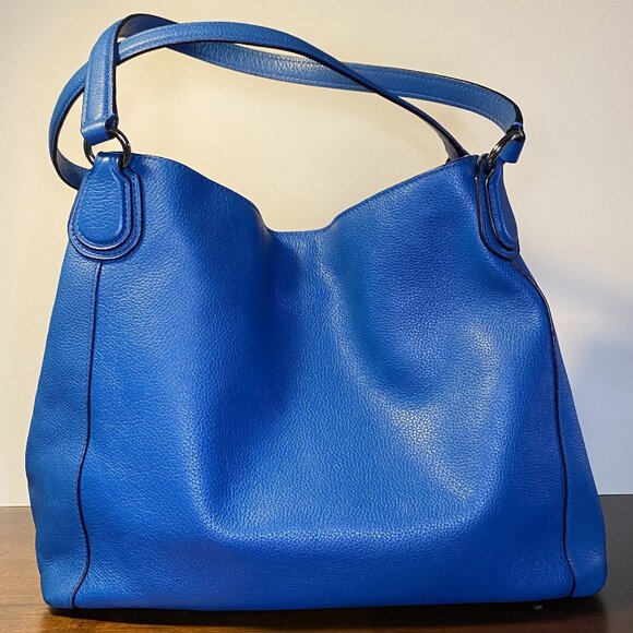 Coach Edie 31 36465 Blue Pebble Leather Embossed Horse & Carriage Shoulder Bag - Picture 2 of 16